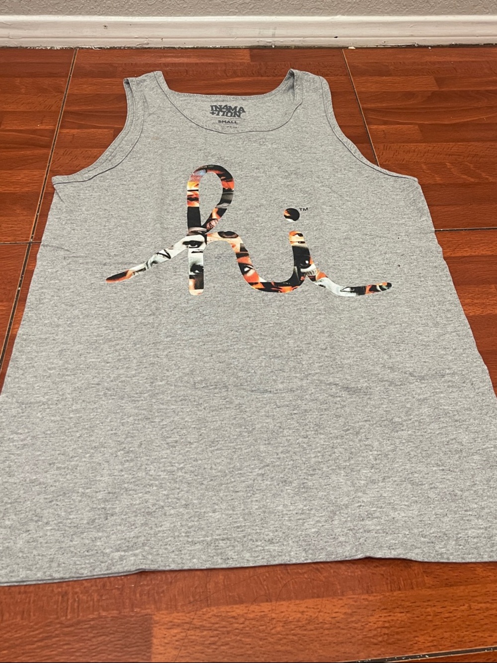 Inama + tionGray Tank Top with Multicolor Floral 'Ri' Script